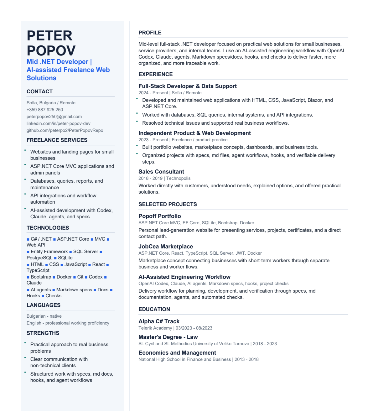 Peter Popov CV preview in English